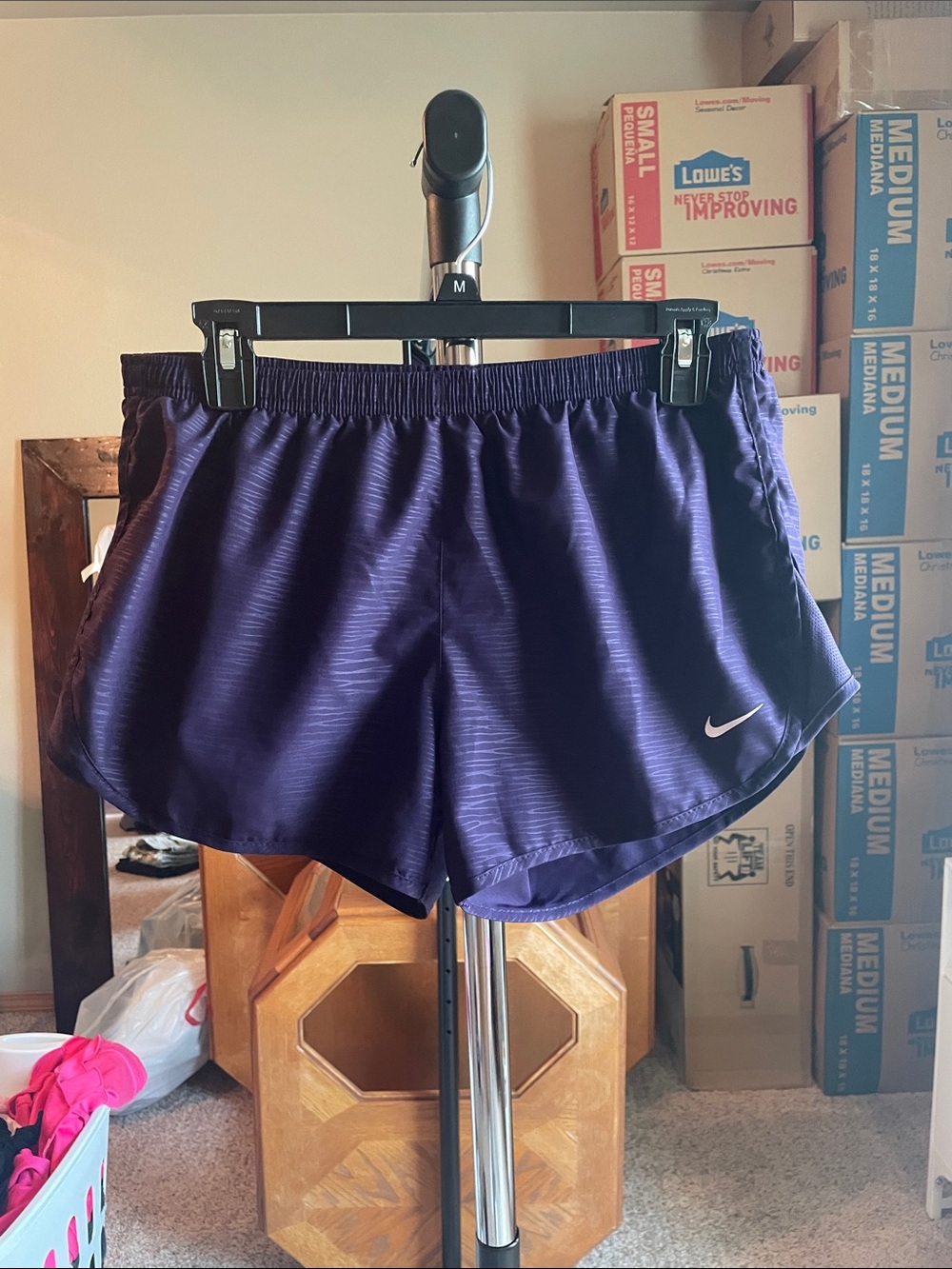 Nike Women's Purple Athletic Running Shorts with White Swoosh